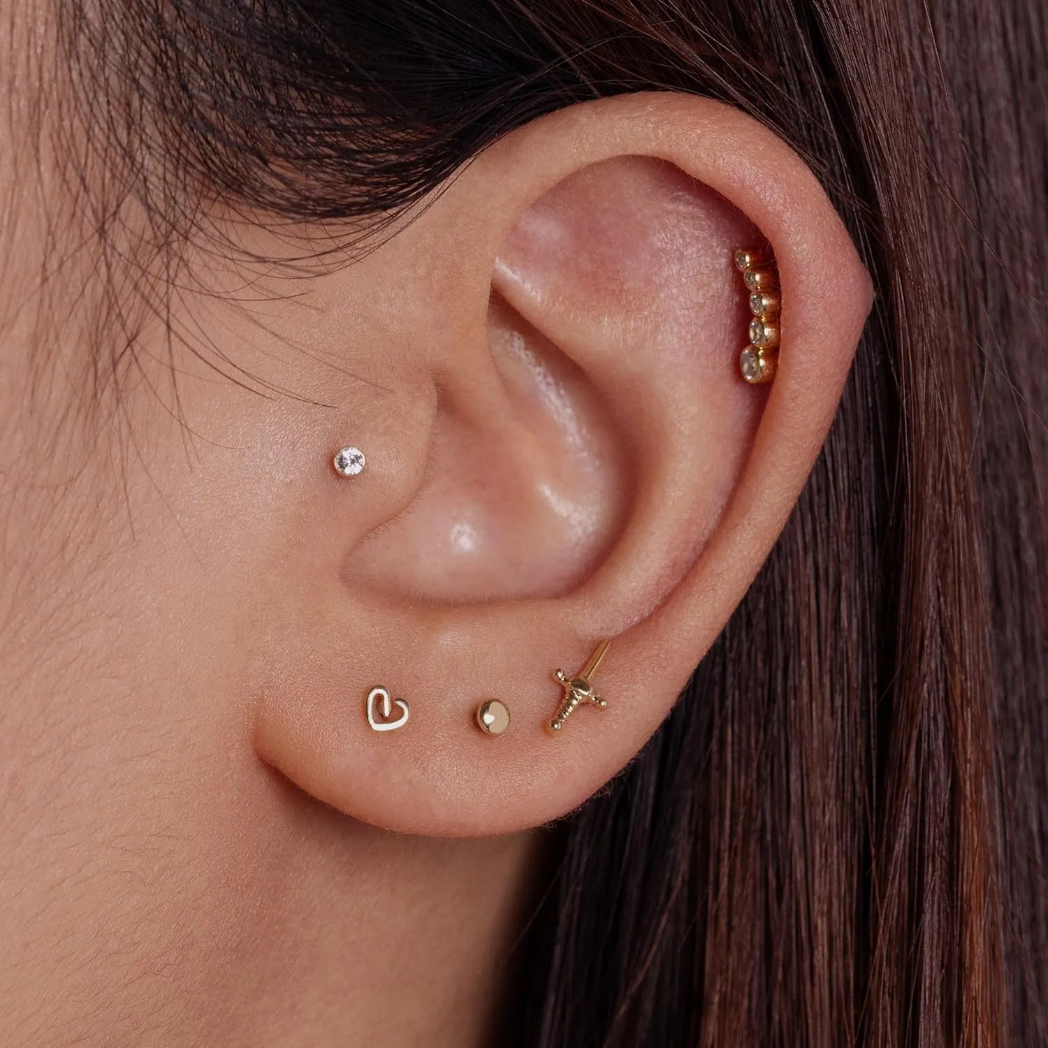 1 Pcs 14K Gold Threadless Flat Back Earring, 16G 2mm/3mm Disc Threadless Earrings for Women, Gold Vertical Labret Tragus Monroe Medusa Piercing Jewelry, Conch Earrings 6mm/8mm Bar Length