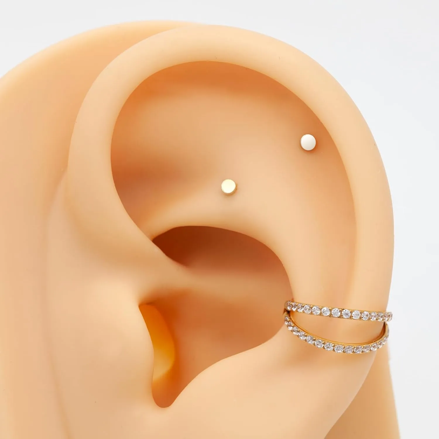 1 Pcs 14K Gold Threadless Flat Back Earring, 16G 2mm/3mm Disc Threadless Earrings for Women, Gold Vertical Labret Tragus Monroe Medusa Piercing Jewelry, Conch Earrings 6mm/8mm Bar Length