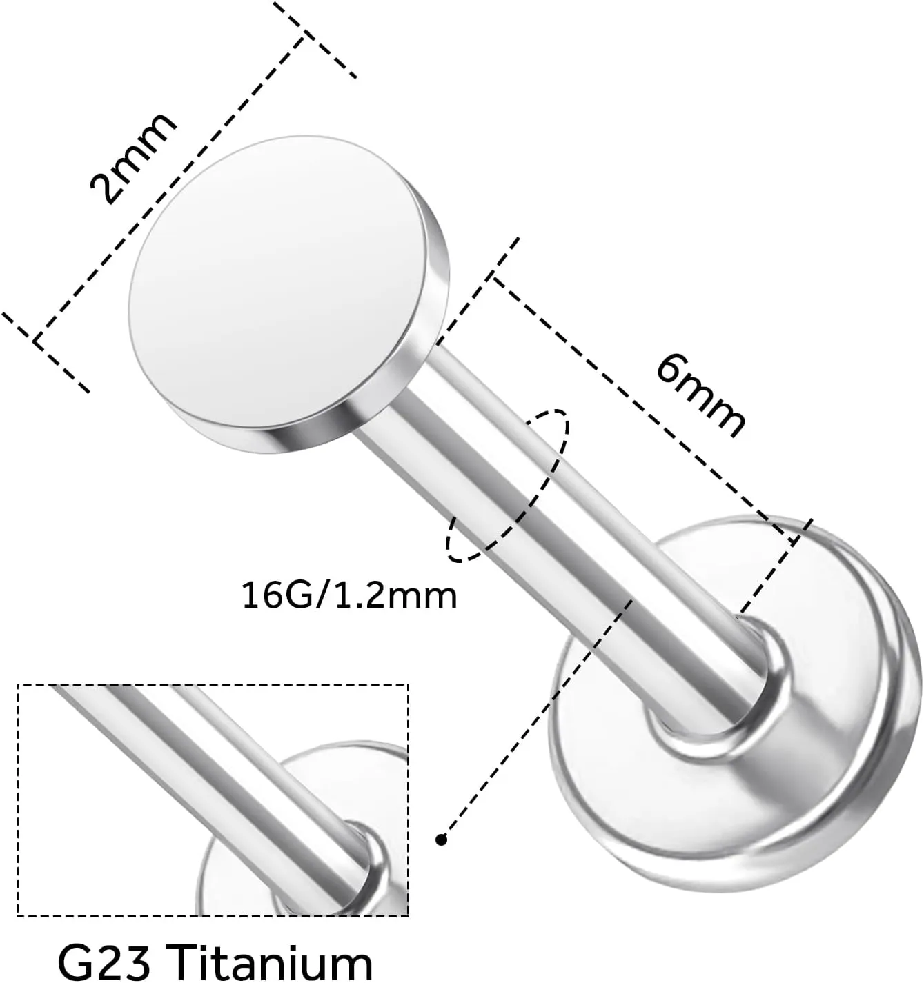 1 Pcs 14K Gold Threadless Flat Back Earring, 16G 2mm/3mm Disc Threadless Earrings for Women, Gold Vertical Labret Tragus Monroe Medusa Piercing Jewelry, Conch Earrings 6mm/8mm Bar Length