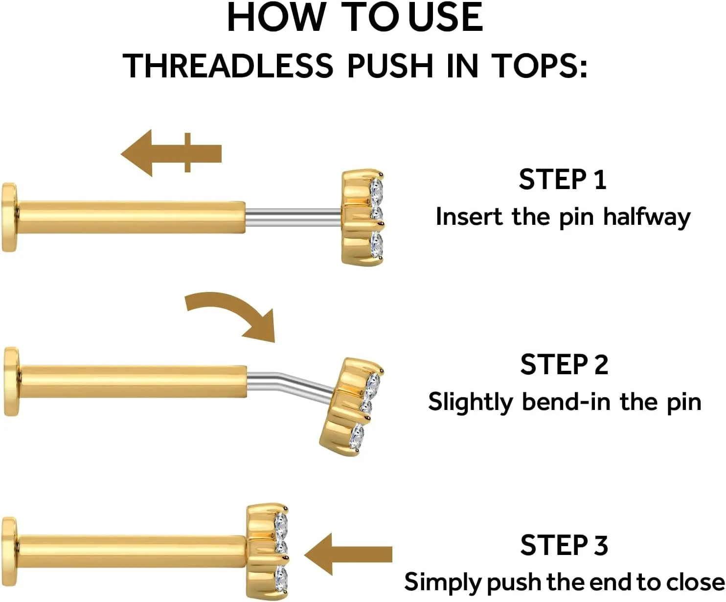 1 Pcs 14K Gold Threadless Flat Back Earring, 16G 2mm/3mm Disc Threadless Earrings for Women, Gold Vertical Labret Tragus Monroe Medusa Piercing Jewelry, Conch Earrings 6mm/8mm Bar Length