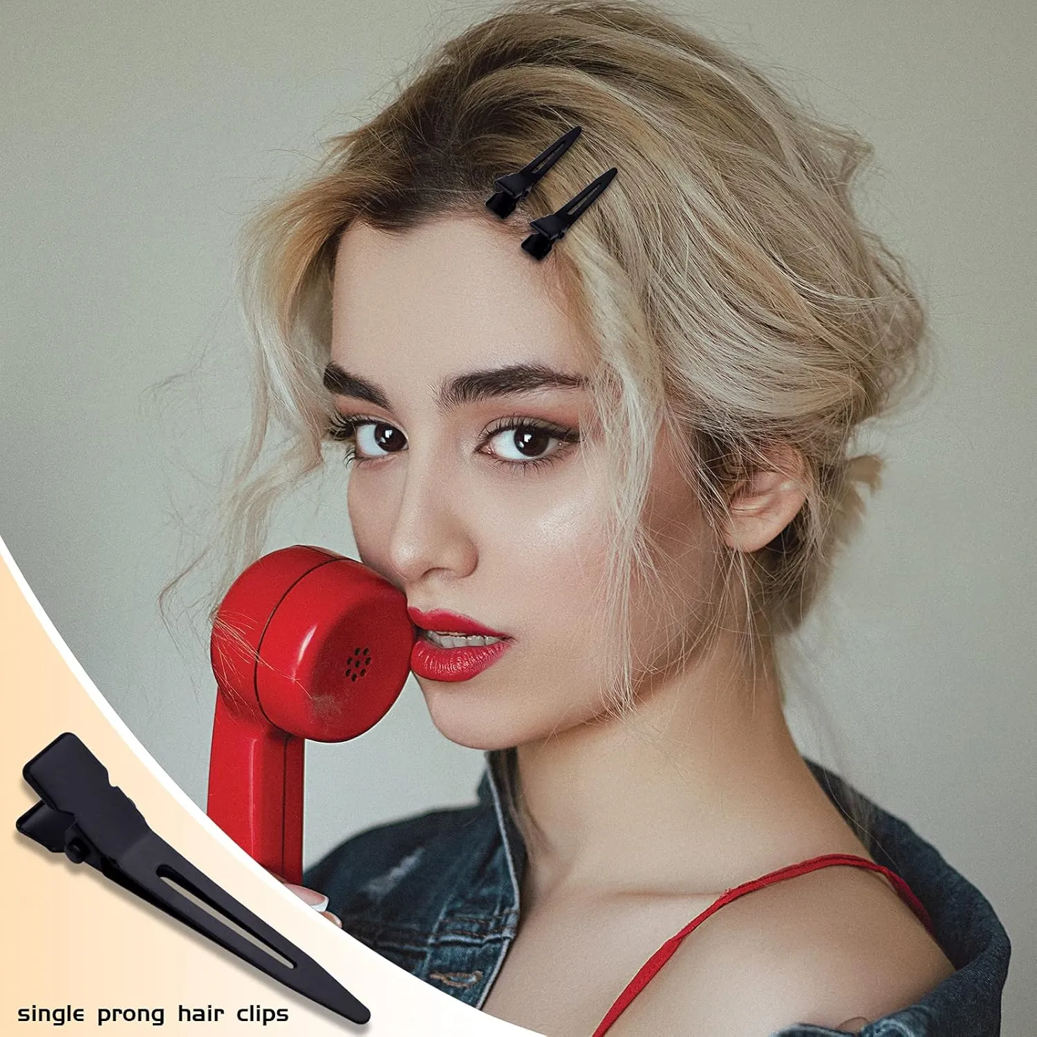 100pcs Black Single Prong Curl Clips Sectioning Clips Metal Alligator Hair Pins Styling Clips for Women Men Hair Extensions Salon Haircut, 4.5 cm x 0.8 cm