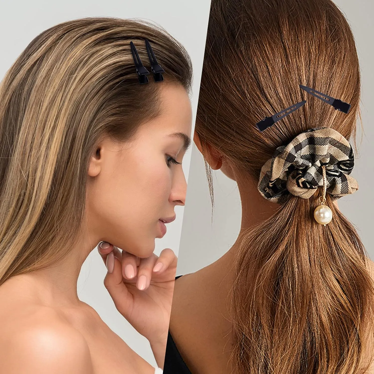 100pcs Black Single Prong Curl Clips Sectioning Clips Metal Alligator Hair Pins Styling Clips for Women Men Hair Extensions Salon Haircut, 4.5 cm x 0.8 cm