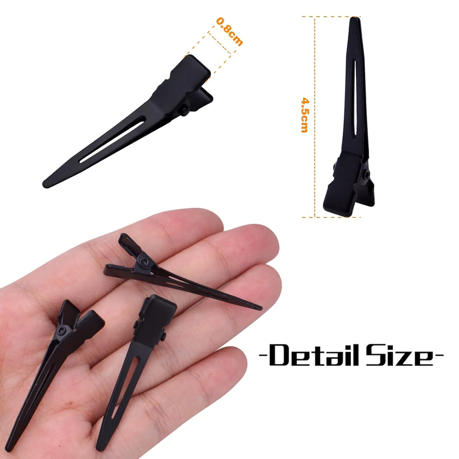 100pcs Black Single Prong Curl Clips Sectioning Clips Metal Alligator Hair Pins Styling Clips for Women Men Hair Extensions Salon Haircut, 4.5 cm x 0.8 cm