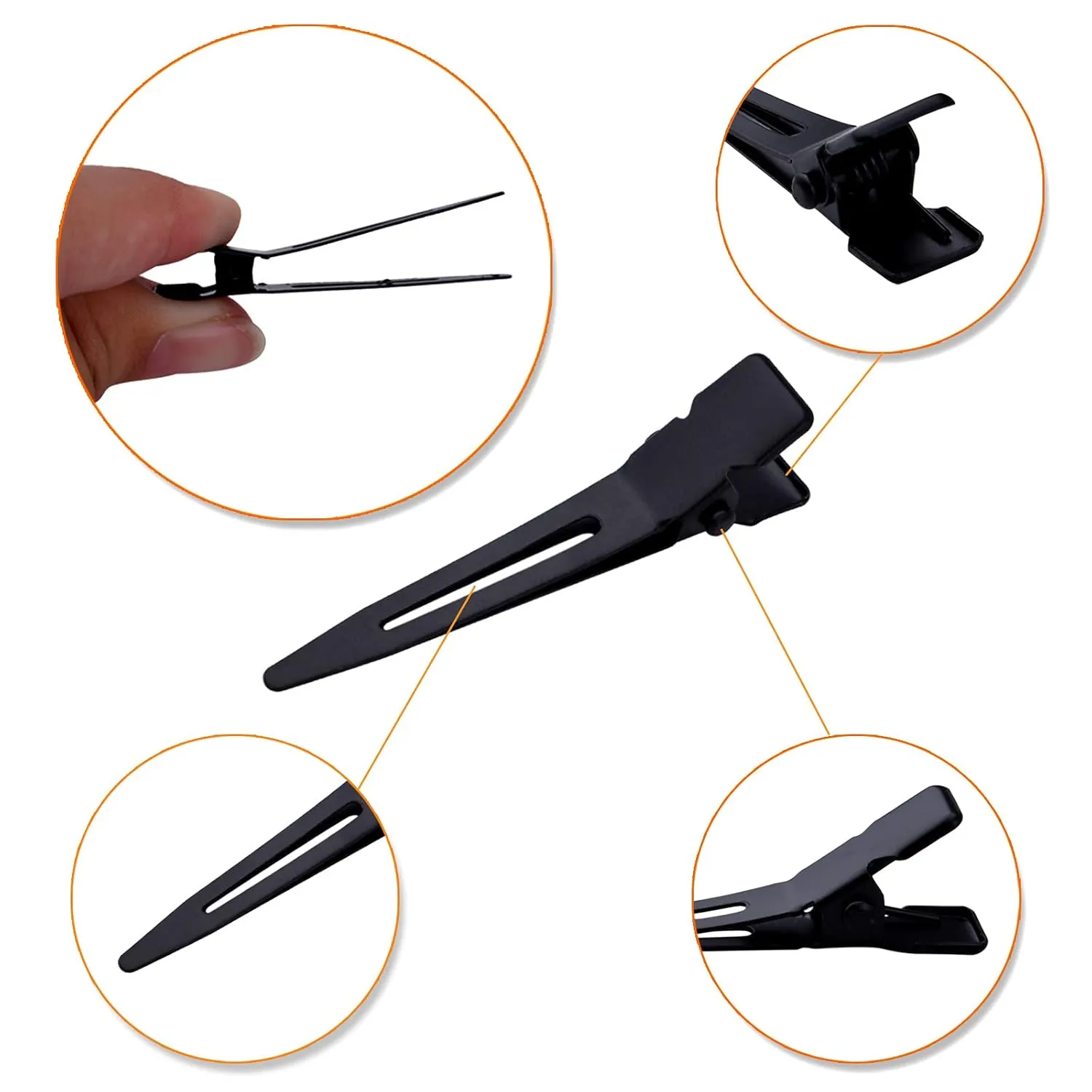 100pcs Black Single Prong Curl Clips Sectioning Clips Metal Alligator Hair Pins Styling Clips for Women Men Hair Extensions Salon Haircut, 4.5 cm x 0.8 cm