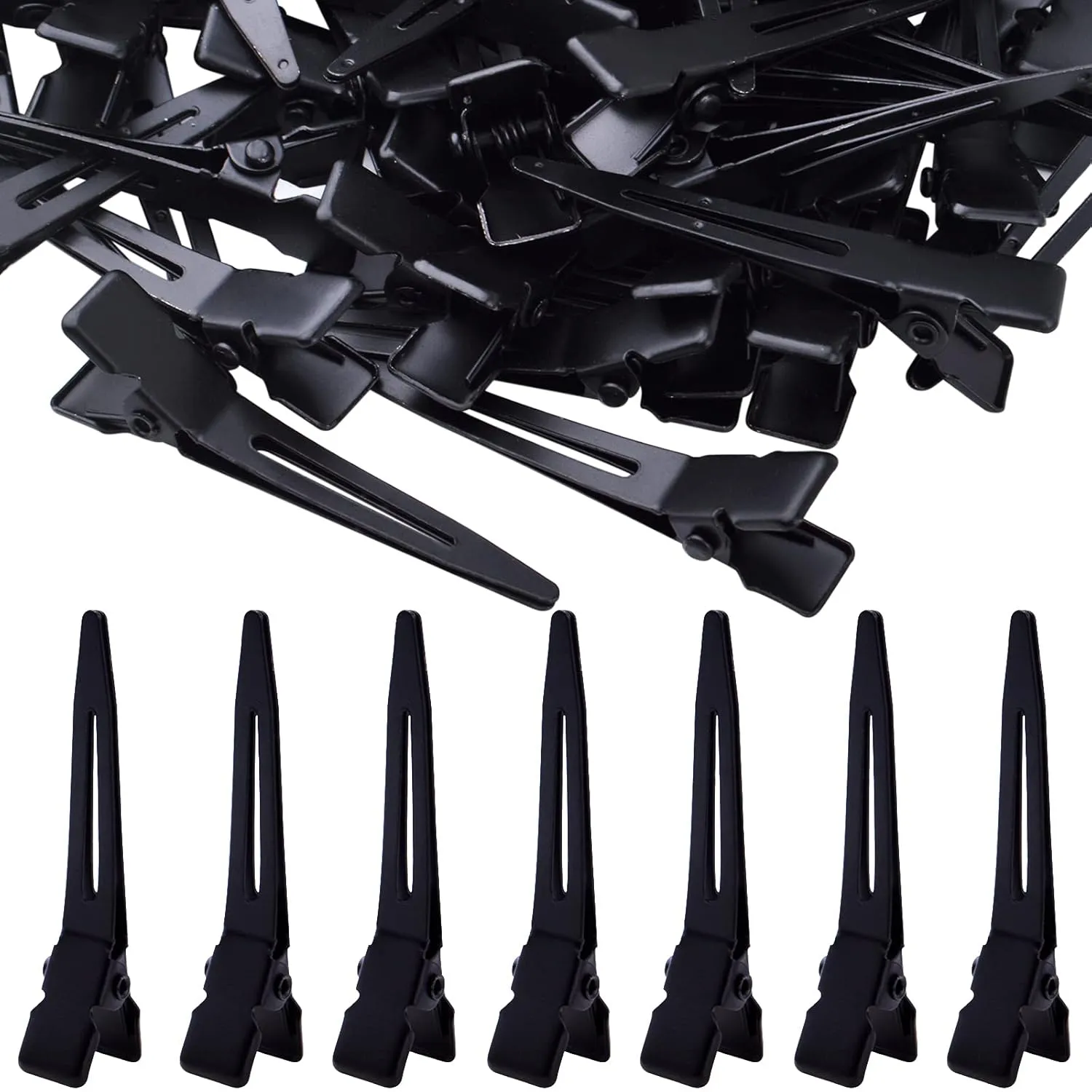 100pcs Black Single Prong Curl Clips Sectioning Clips Metal Alligator Hair Pins Styling Clips for Women Men Hair Extensions Salon Haircut, 4.5 cm x 0.8 cm