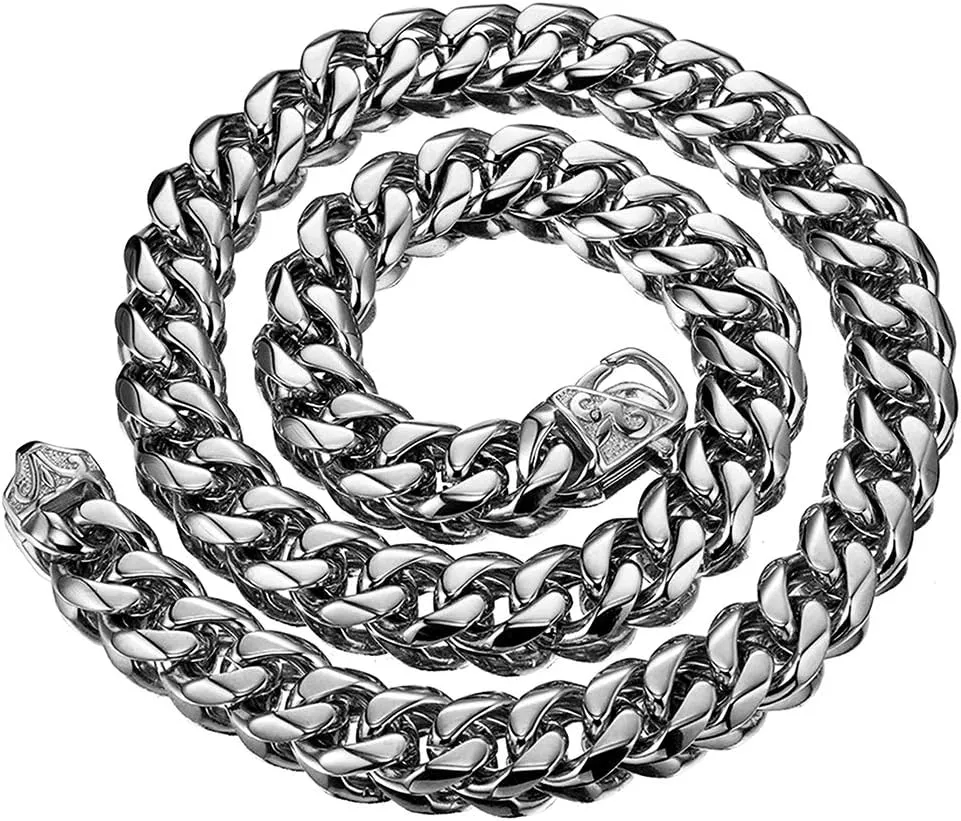 12/15mm Polishing Silver Stainless Steel Curb Cuban Link Chain Necklace Men's Jewelry,16-36"