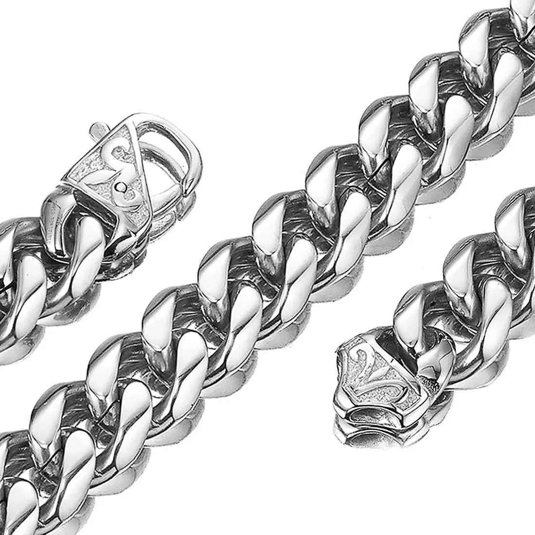 12/15mm Polishing Silver Stainless Steel Curb Cuban Link Chain Necklace Men's Jewelry,16-36"