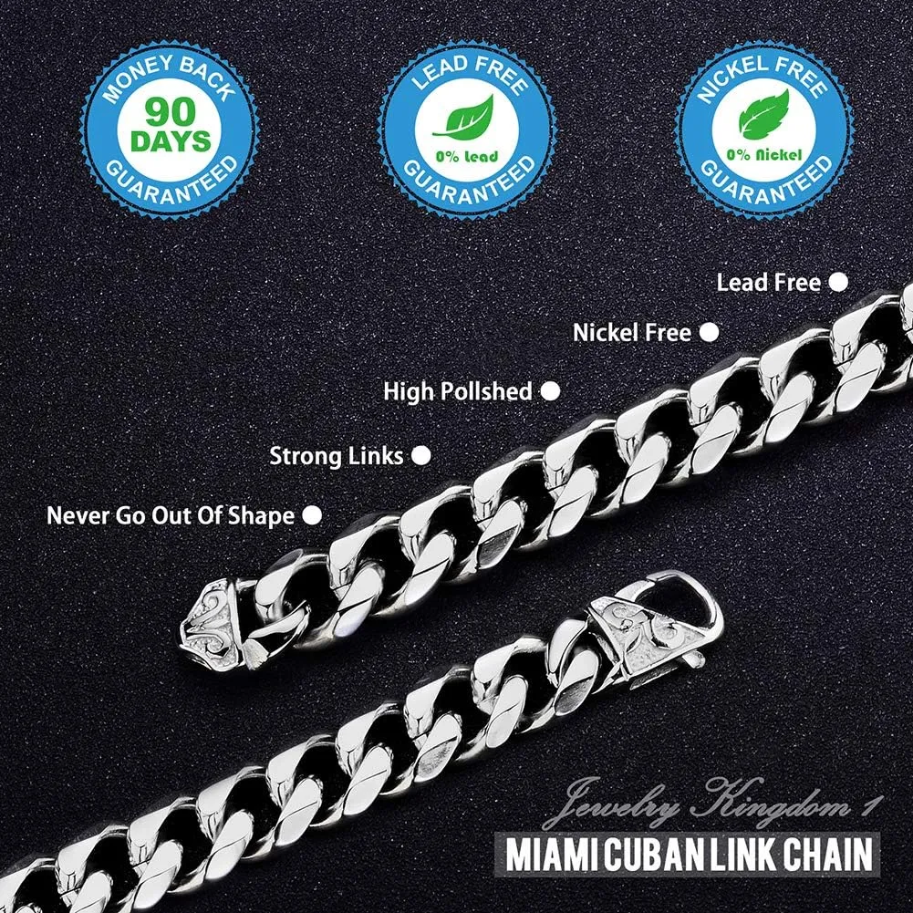 12/15mm Polishing Silver Stainless Steel Curb Cuban Link Chain Necklace Men's Jewelry,16-36"