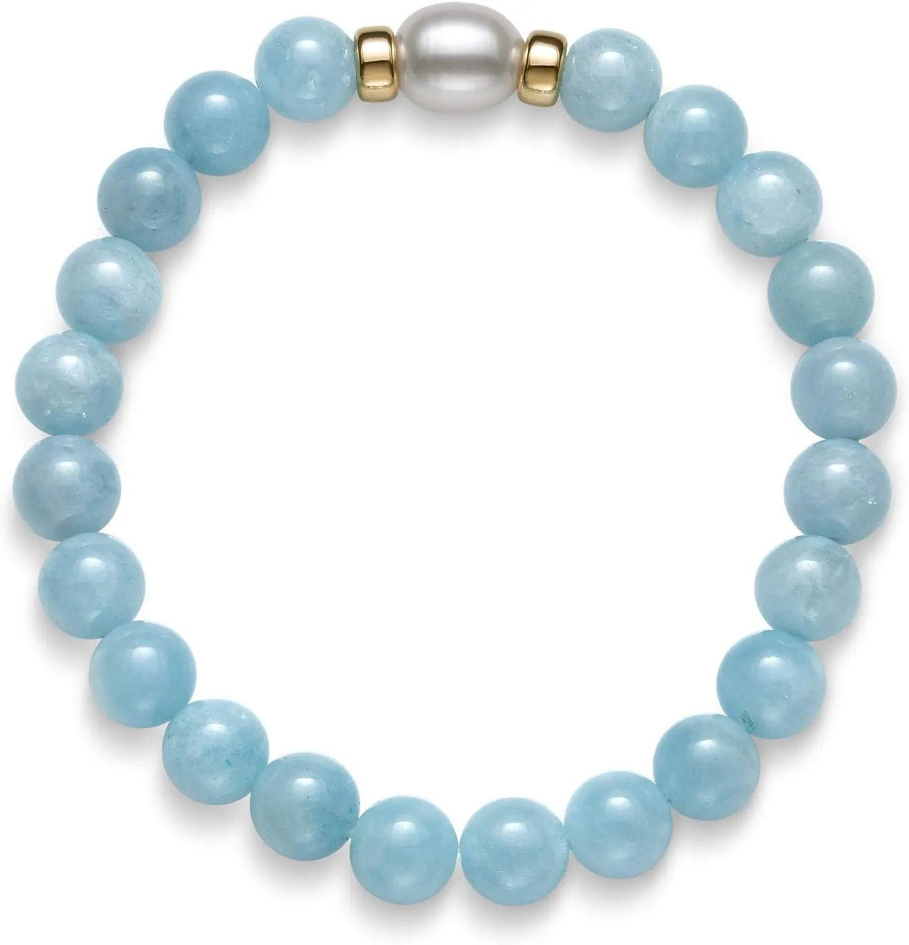 14K Gold Aquamarine and Freshwater Pearl Stretch Bracelet for Women
