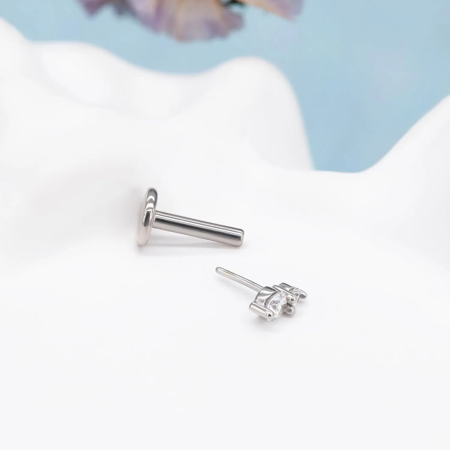14K Gold Threadless Cartilage Earring Stud Piercing Jewelry 16G Flat Back Top Push In Helix Tragus Labret Stud Tragus Earrings Stud Threadless Labret Rings