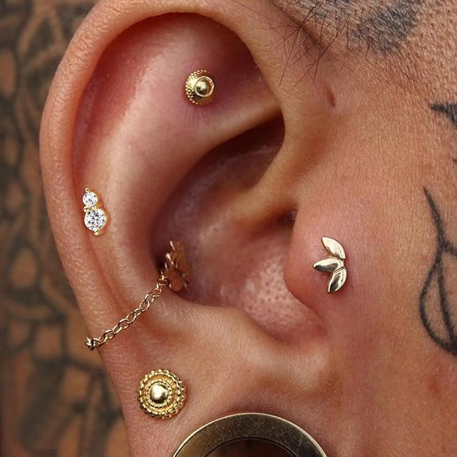 14K Gold Threadless Cartilage Earring Stud Piercing Jewelry 16G Flat Back Top Push In Helix Tragus Labret Stud Tragus Earrings Stud Threadless Labret Rings