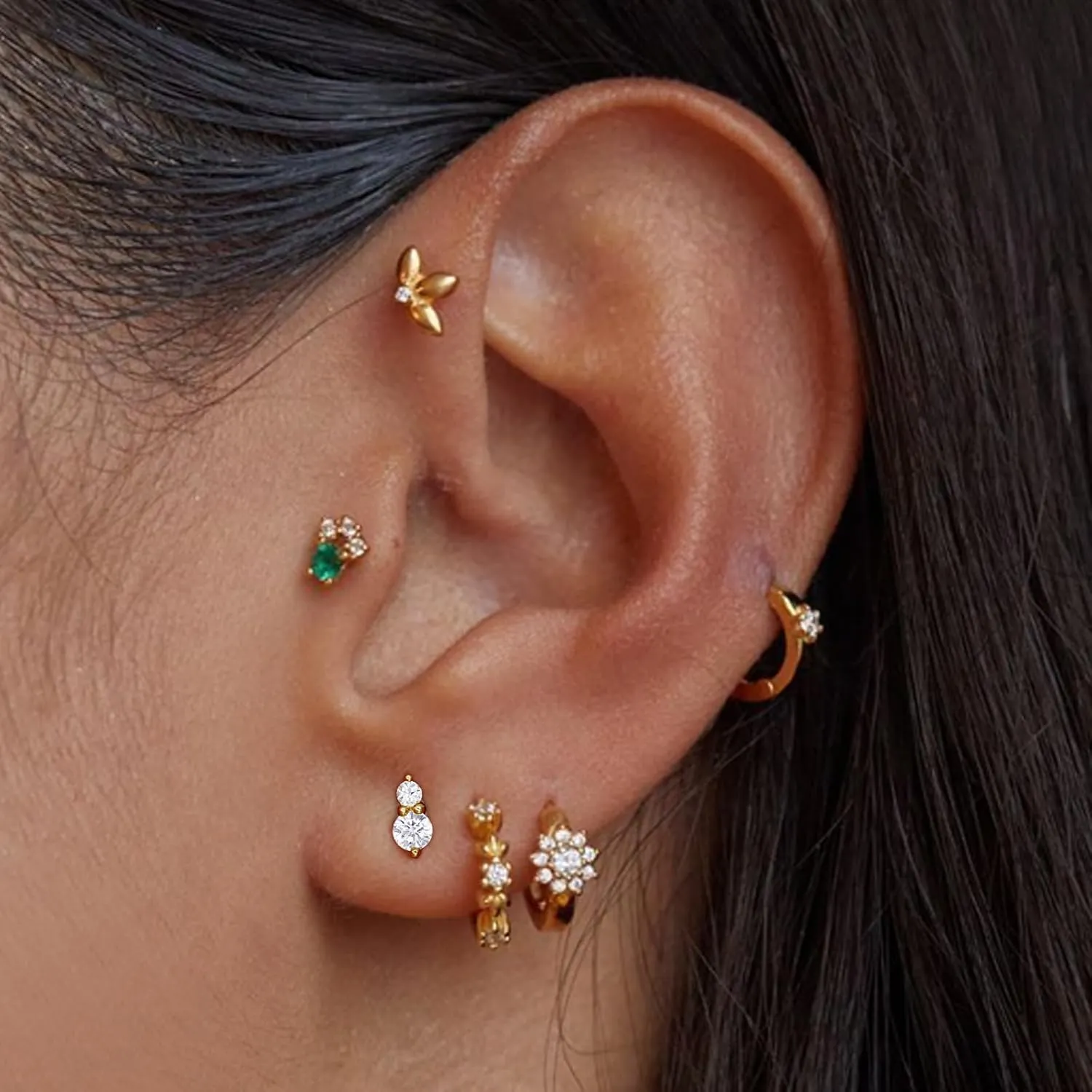 14K Gold Threadless Cartilage Earring Stud Piercing Jewelry 16G Flat Back Top Push In Helix Tragus Labret Stud Tragus Earrings Stud Threadless Labret Rings