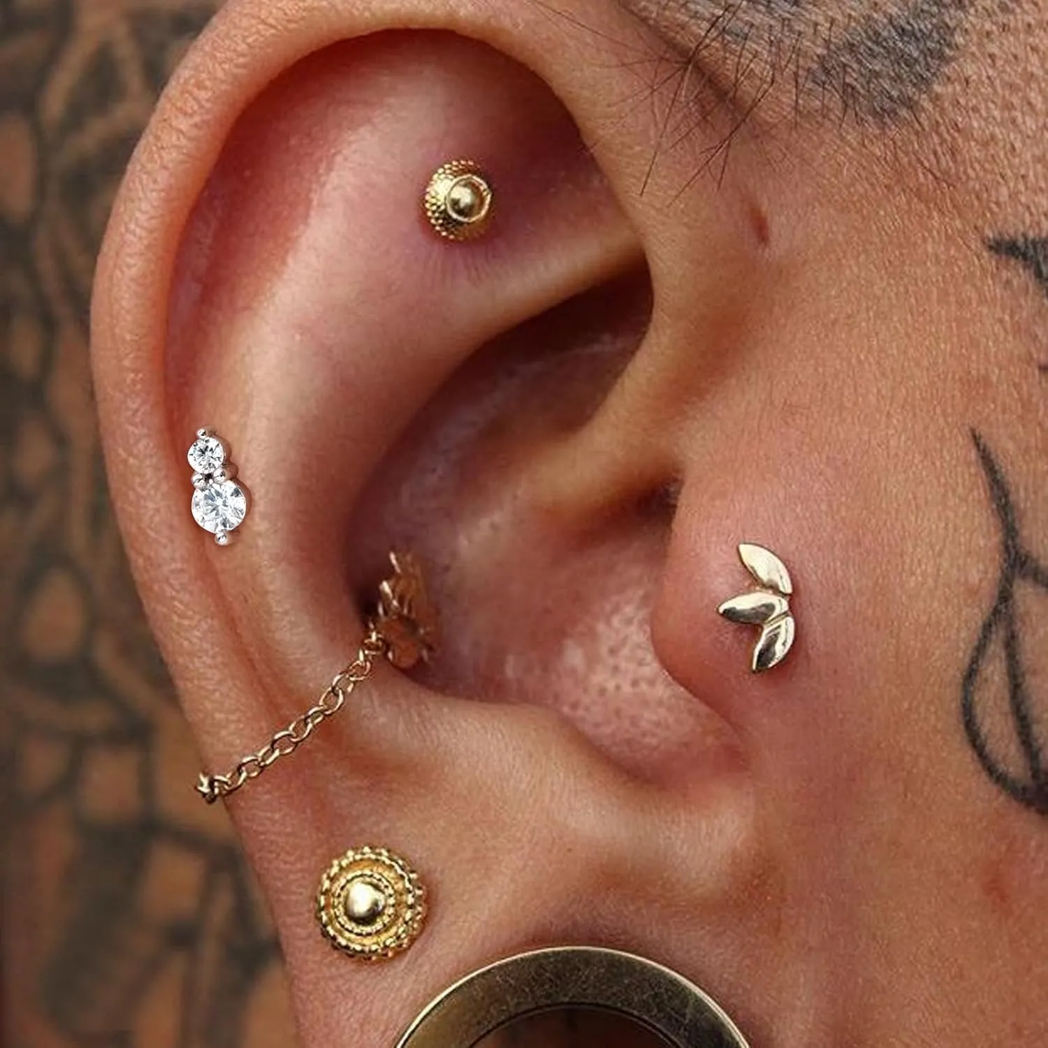 14K Gold Threadless Cartilage Earring Stud Piercing Jewelry 16G Flat Back Top Push In Helix Tragus Labret Stud Tragus Earrings Stud Threadless Labret Rings