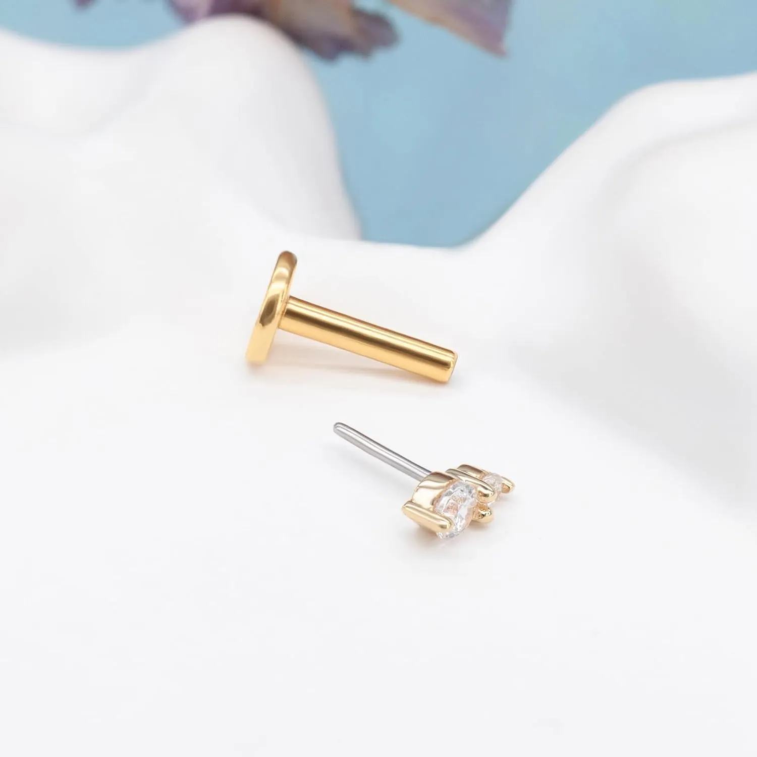 14K Gold Threadless Cartilage Earring Stud Piercing Jewelry 16G Flat Back Top Push In Helix Tragus Labret Stud Tragus Earrings Stud Threadless Labret Rings