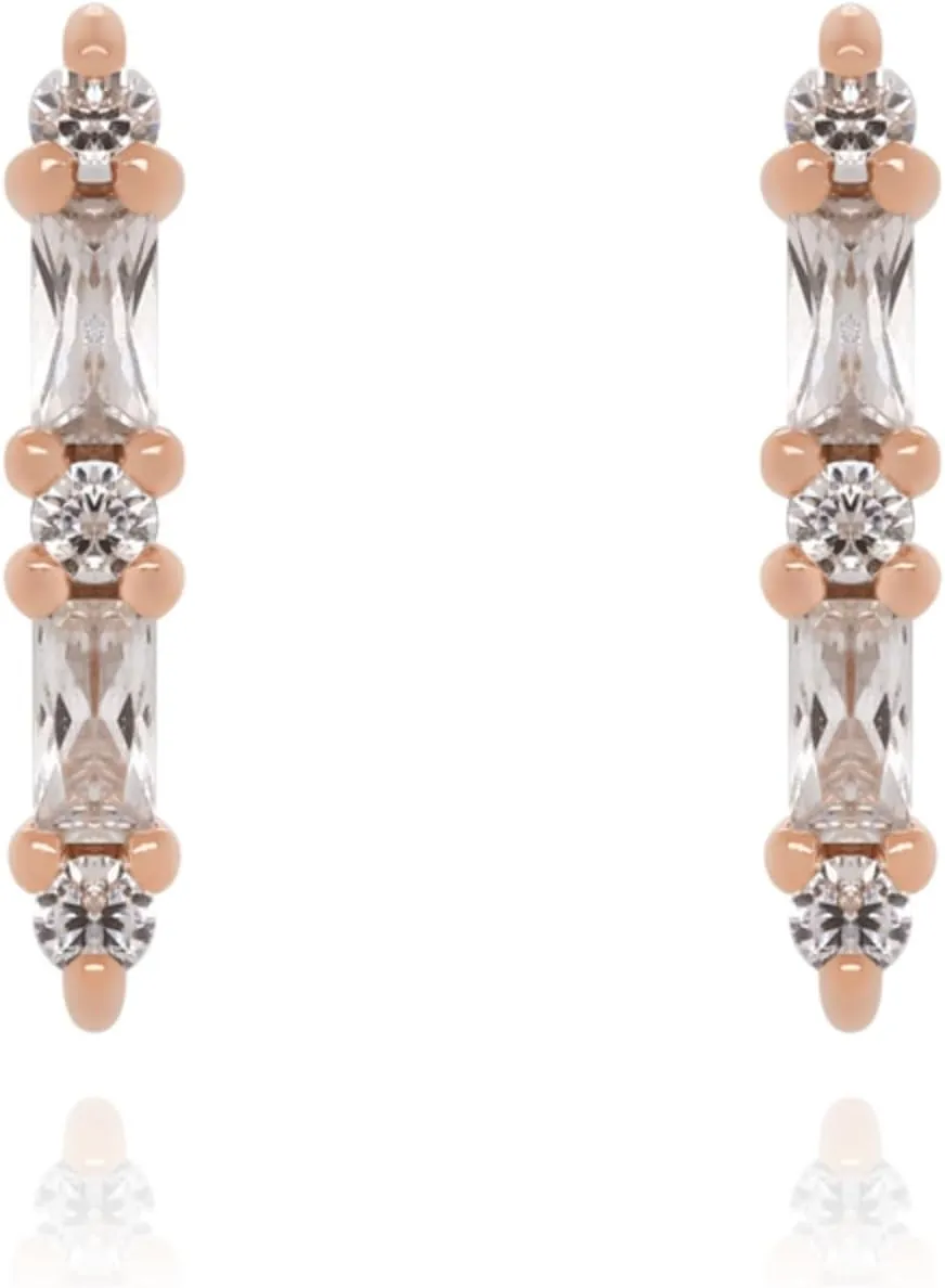 14K Solid Gold Fancy Wand Diamond Stud Earrings, Baguette and Diamond (0.26ct) Bar Cluster Stud, Push back Earrings, Minimalist Jewelry Gift