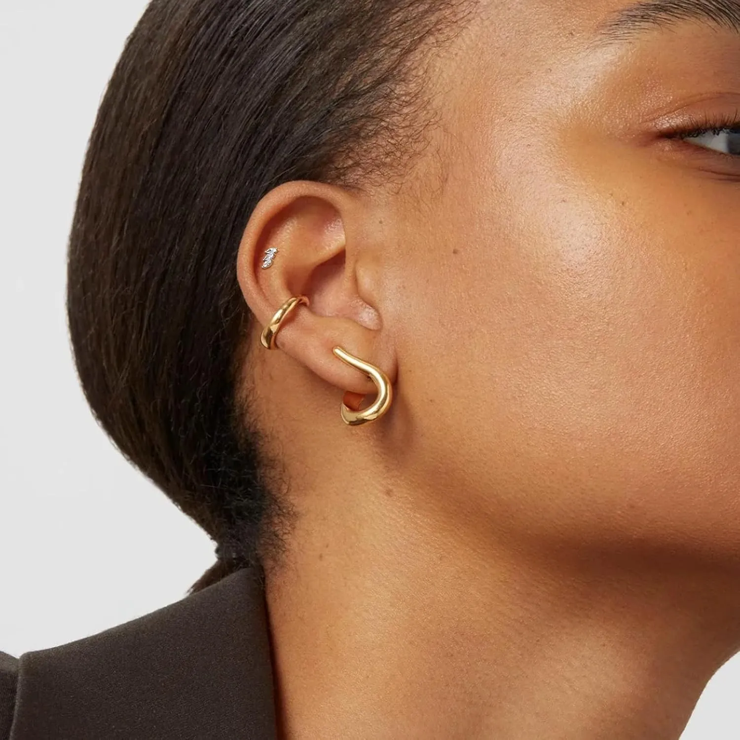 14K Yellow/White Gold 16G Threadless Cartilage Earring for Women, 6mm 8mm Top Push in Threadless Flat Back Stud Lip Ring Threadless Earring Helix Stud Tragus Piercing (1 Pcs)