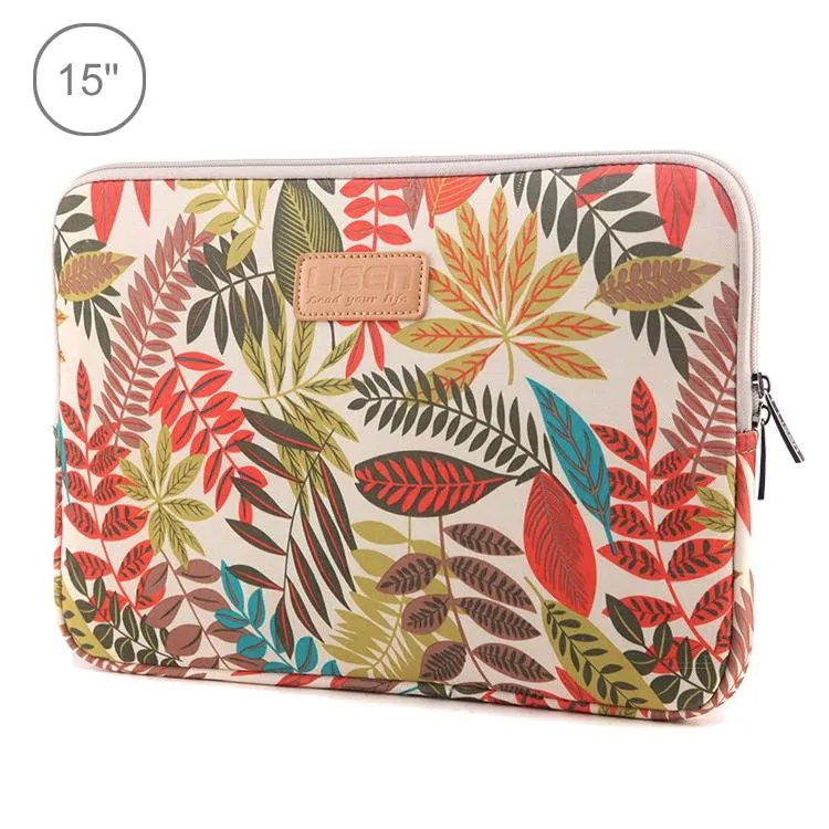 15.6 Inch Laptop Sleeve Case with Zipper for Macbook Samsung Sony Dell Alienware Chuwi Asus Hp - Colourful Leaves Design