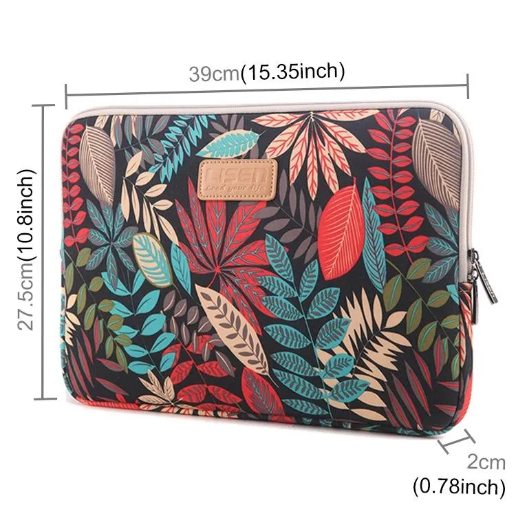 15.6 Inch Laptop Sleeve Case with Zipper for Macbook Samsung Sony Dell Alienware Chuwi Asus Hp - Colourful Leaves Design