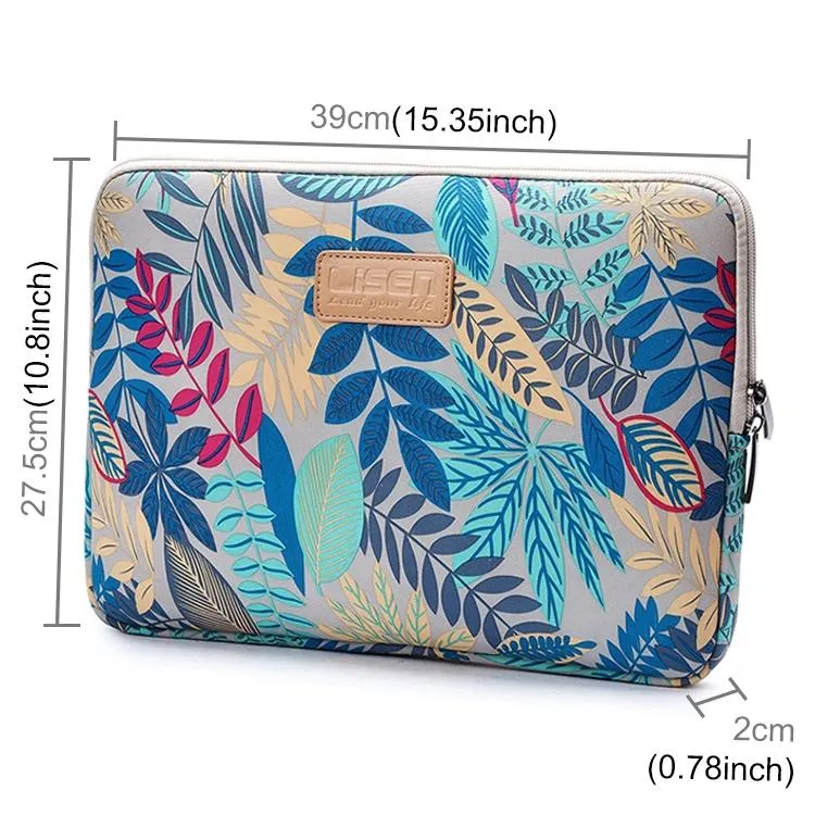 15.6 Inch Laptop Sleeve Case with Zipper for Macbook Samsung Sony Dell Alienware Chuwi Asus Hp - Colourful Leaves Design