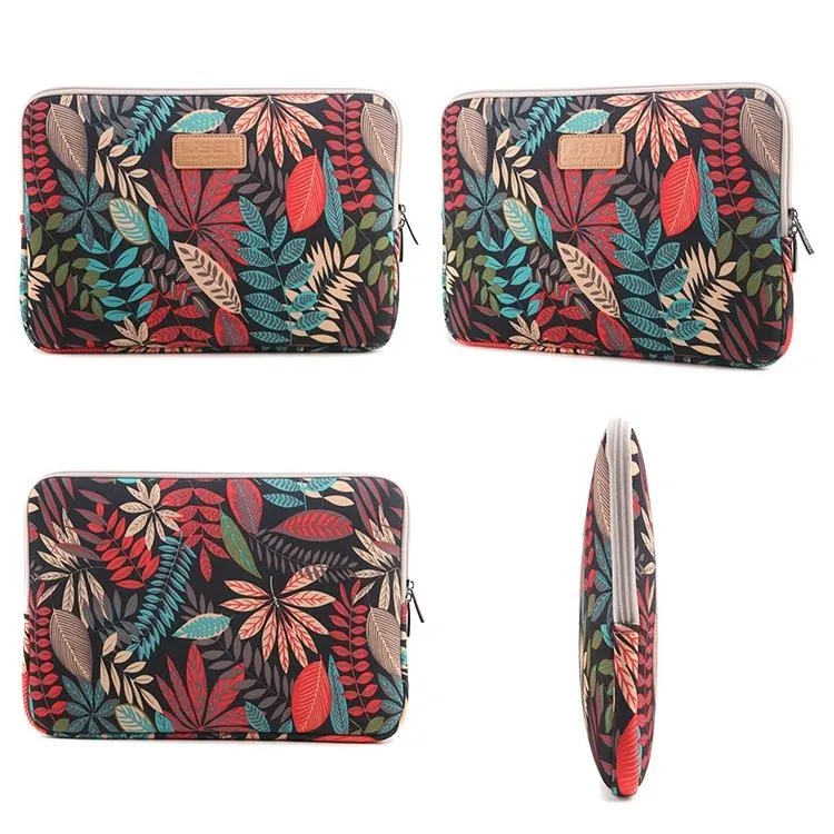 15.6 Inch Laptop Sleeve Case with Zipper for Macbook Samsung Sony Dell Alienware Chuwi Asus Hp - Colourful Leaves Design