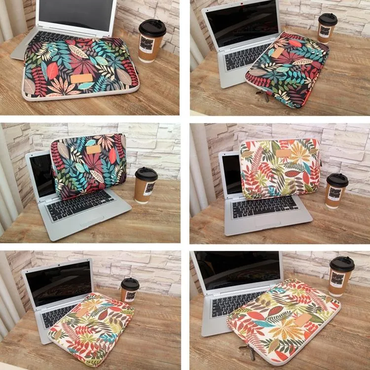 15.6 Inch Laptop Sleeve Case with Zipper for Macbook Samsung Sony Dell Alienware Chuwi Asus Hp - Colourful Leaves Design