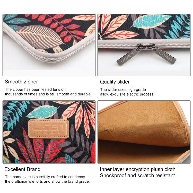 15.6 Inch Laptop Sleeve Case with Zipper for Macbook Samsung Sony Dell Alienware Chuwi Asus Hp - Colourful Leaves Design