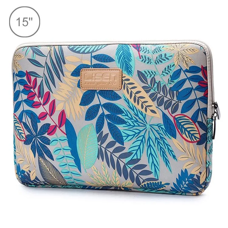 15.6 Inch Laptop Sleeve Case with Zipper for Macbook Samsung Sony Dell Alienware Chuwi Asus Hp - Colourful Leaves Design
