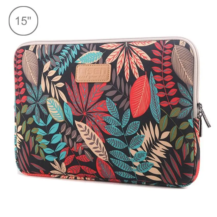 15.6 Inch Laptop Sleeve Case with Zipper for Macbook Samsung Sony Dell Alienware Chuwi Asus Hp - Colourful Leaves Design