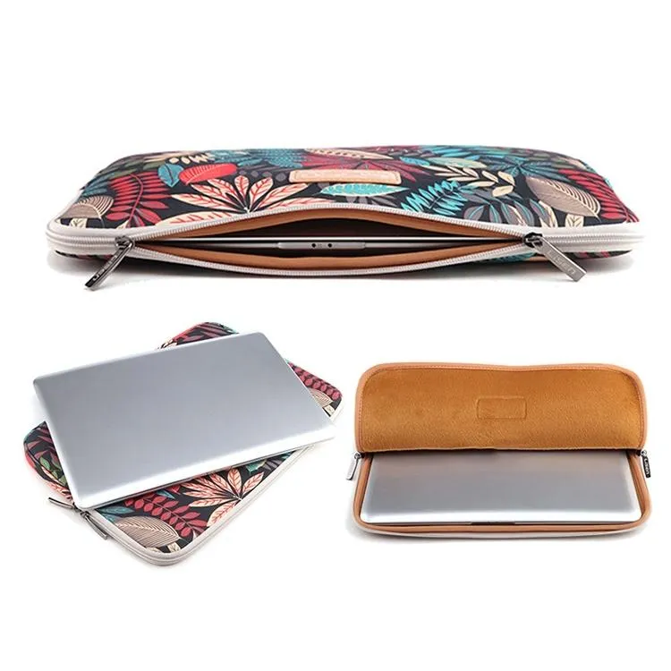 15.6 Inch Laptop Sleeve Case with Zipper for Macbook Samsung Sony Dell Alienware Chuwi Asus Hp - Colourful Leaves Design