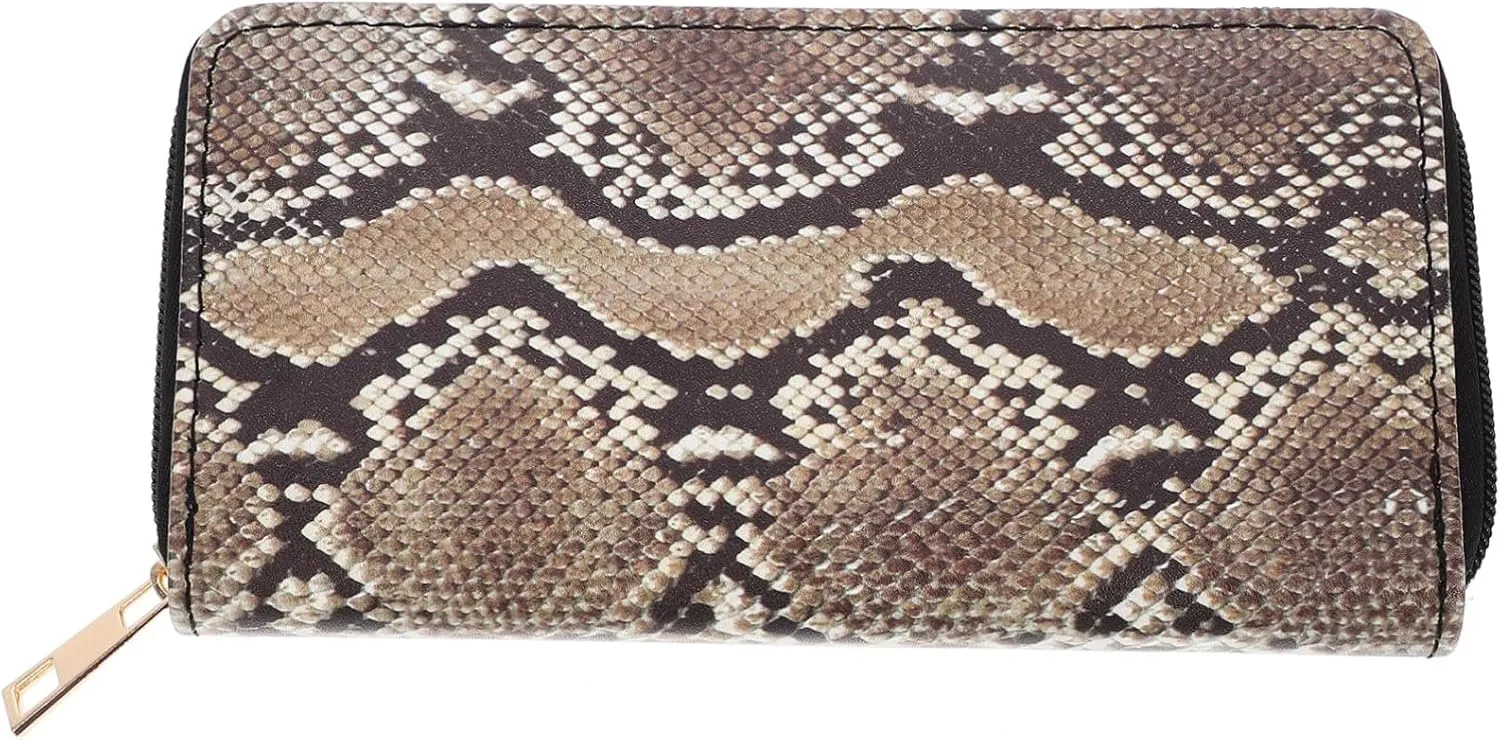 1Pc Snakeskin Pattern Women Wallet Durable Leather Clutch Purse with Zipper Capacity Lightweight for Travel and Everyday Use