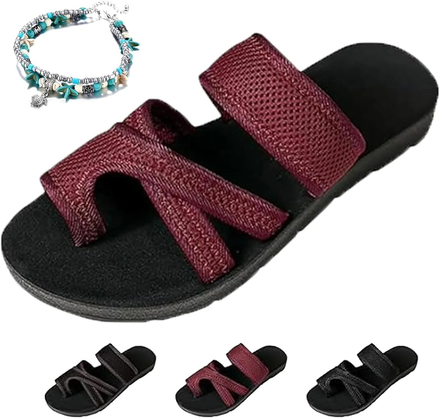 2024 Women's Hollow Mesh Slide Sandals, Summer Fashion Hollow Mesh Slide Sandals Casual Loop Toe Flat Orthopedic Shoes
