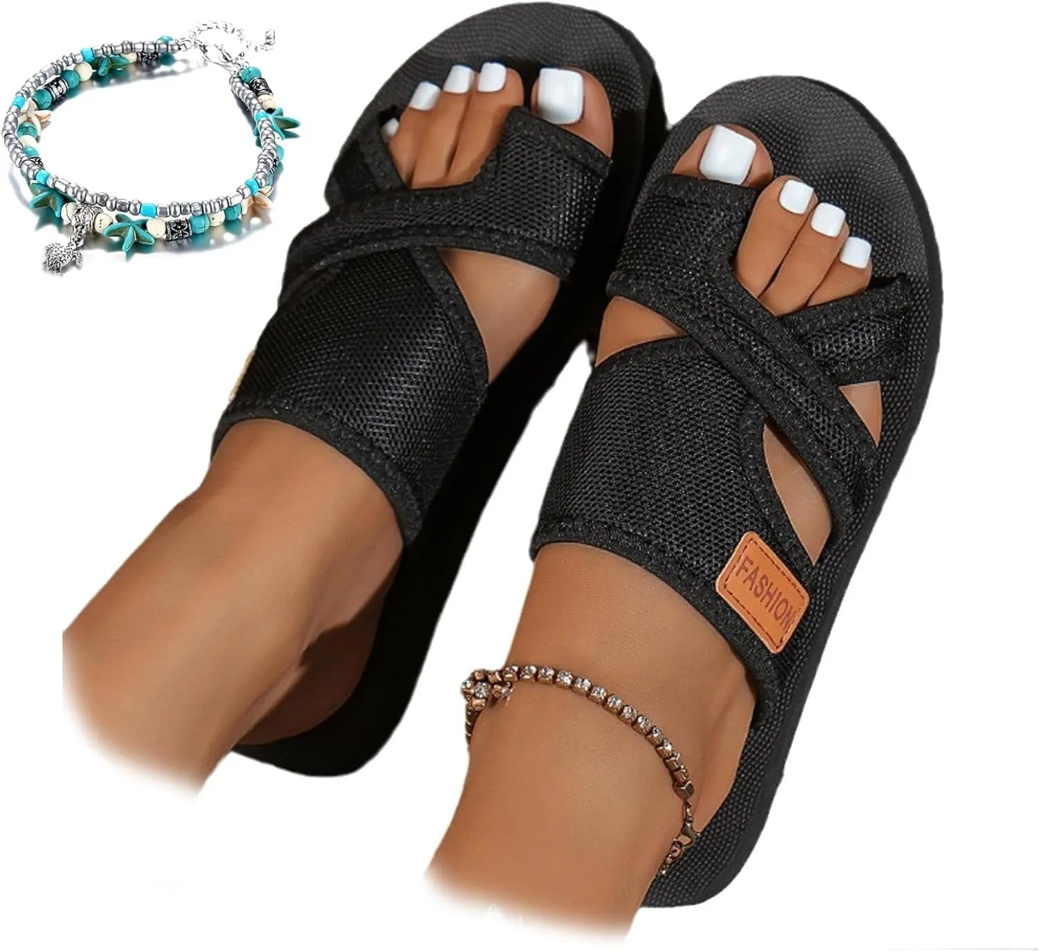 2024 Women's Hollow Mesh Slide Sandals, Summer Fashion Hollow Mesh Slide Sandals Casual Loop Toe Flat Orthopedic Shoes