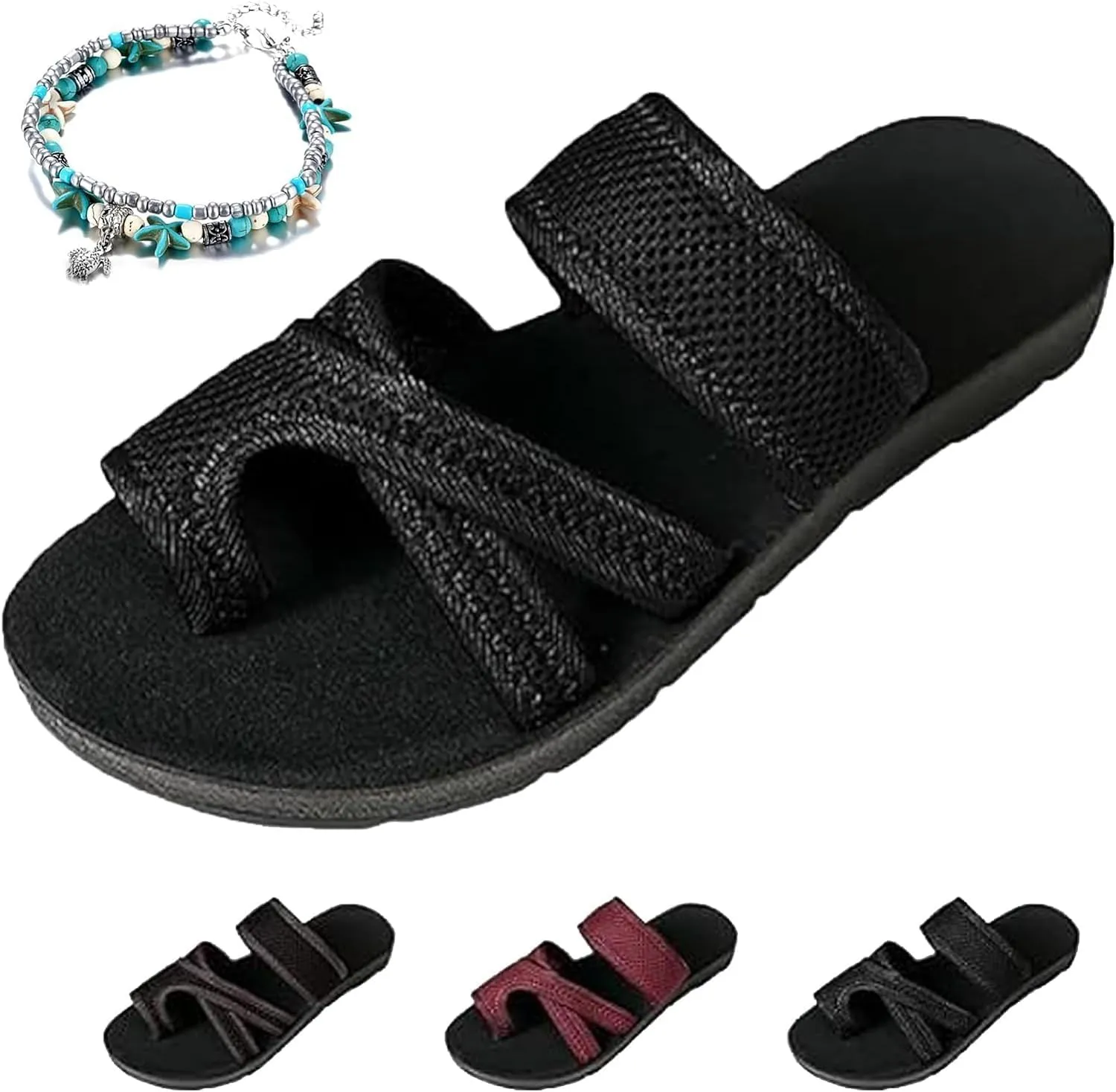 2024 Women's Hollow Mesh Slide Sandals, Summer Fashion Hollow Mesh Slide Sandals Casual Loop Toe Flat Orthopedic Shoes
