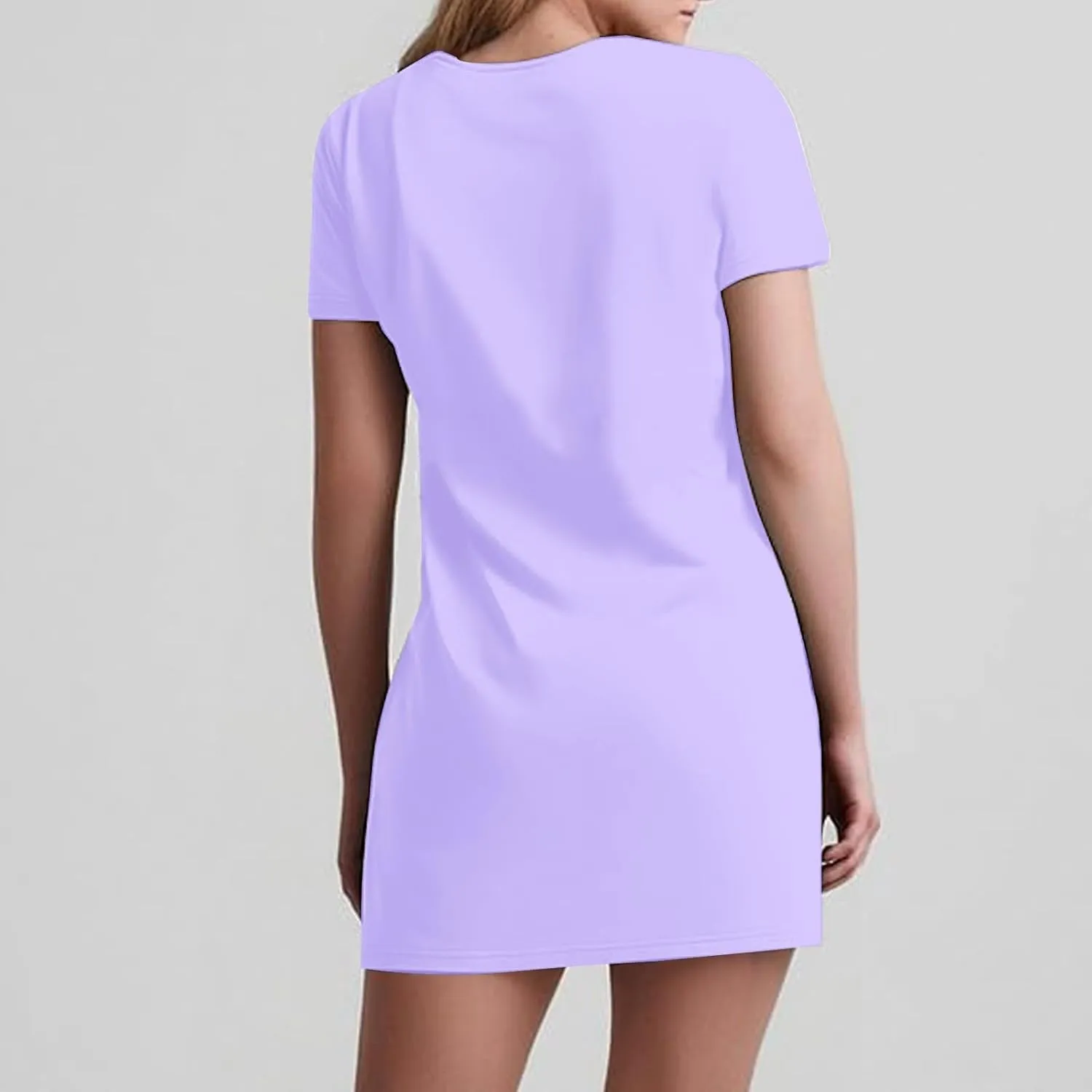 2025 Summer Dresses for Women Solid Color Short Sleeve Pleated A-Linen Dress Casual V-Neck Comfy Soft Home Dress