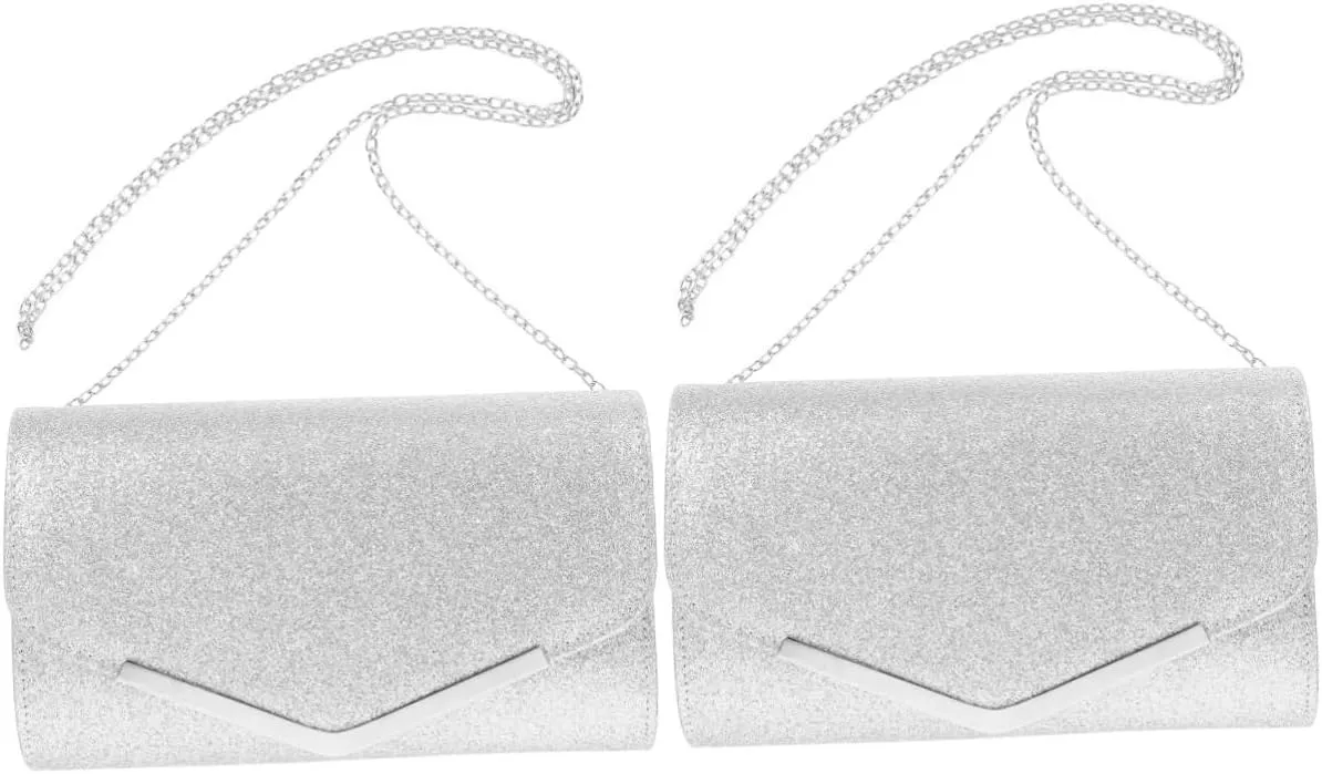 2pcs Handbag for Women Evening Clutch Bag Purse Chain Fashion Silver Clutch for Dinner Bag Wedding Party Prom Banquet