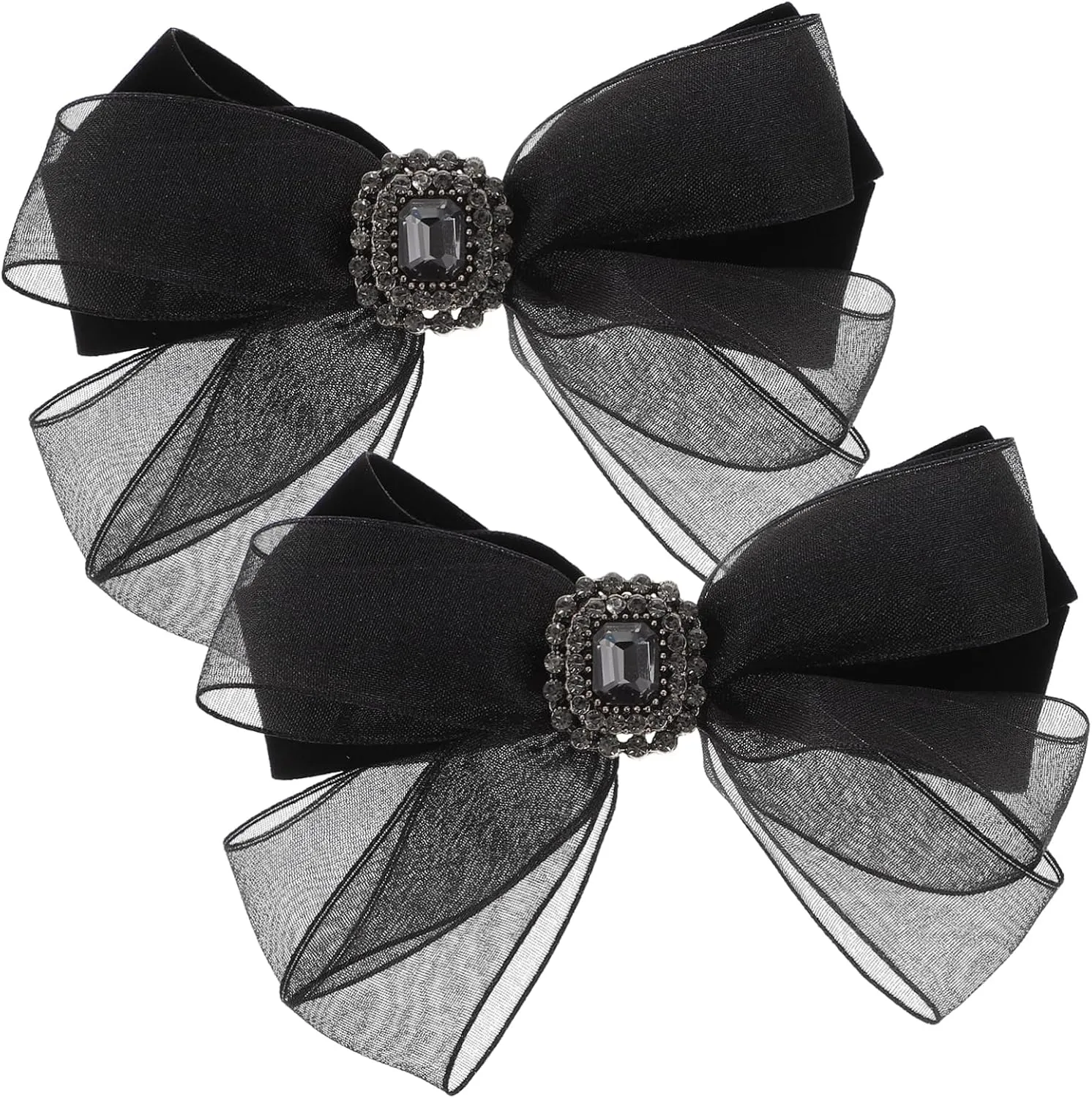 2Pcs Rhinestone Bow Hair Clips for Teens Elegant Mesh Yarn Barrettes Stylish Hair Accessories for Women for Special Occasions