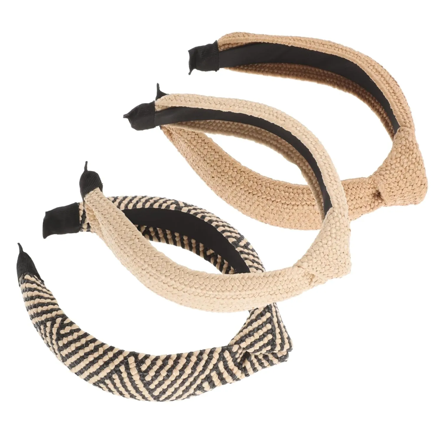 3Pcs Handwoven Straw Headbands for Women Lightweight Decorative Headdresses with Knotted Design for Everyday Use