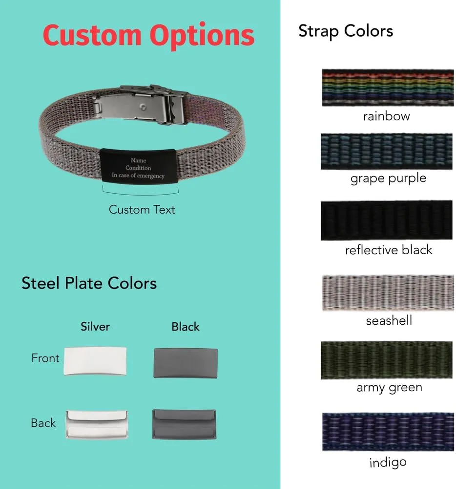 6-Color Bracelet with Buckle, Custom Engraved Webbing Bracelet, Adjustable with Engraving, Fashion with Engraved Plate, Multicolor Buckle