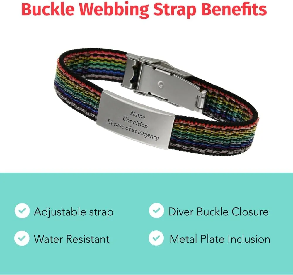 6-Color Bracelet with Buckle, Custom Engraved Webbing Bracelet, Adjustable with Engraving, Fashion with Engraved Plate, Multicolor Buckle