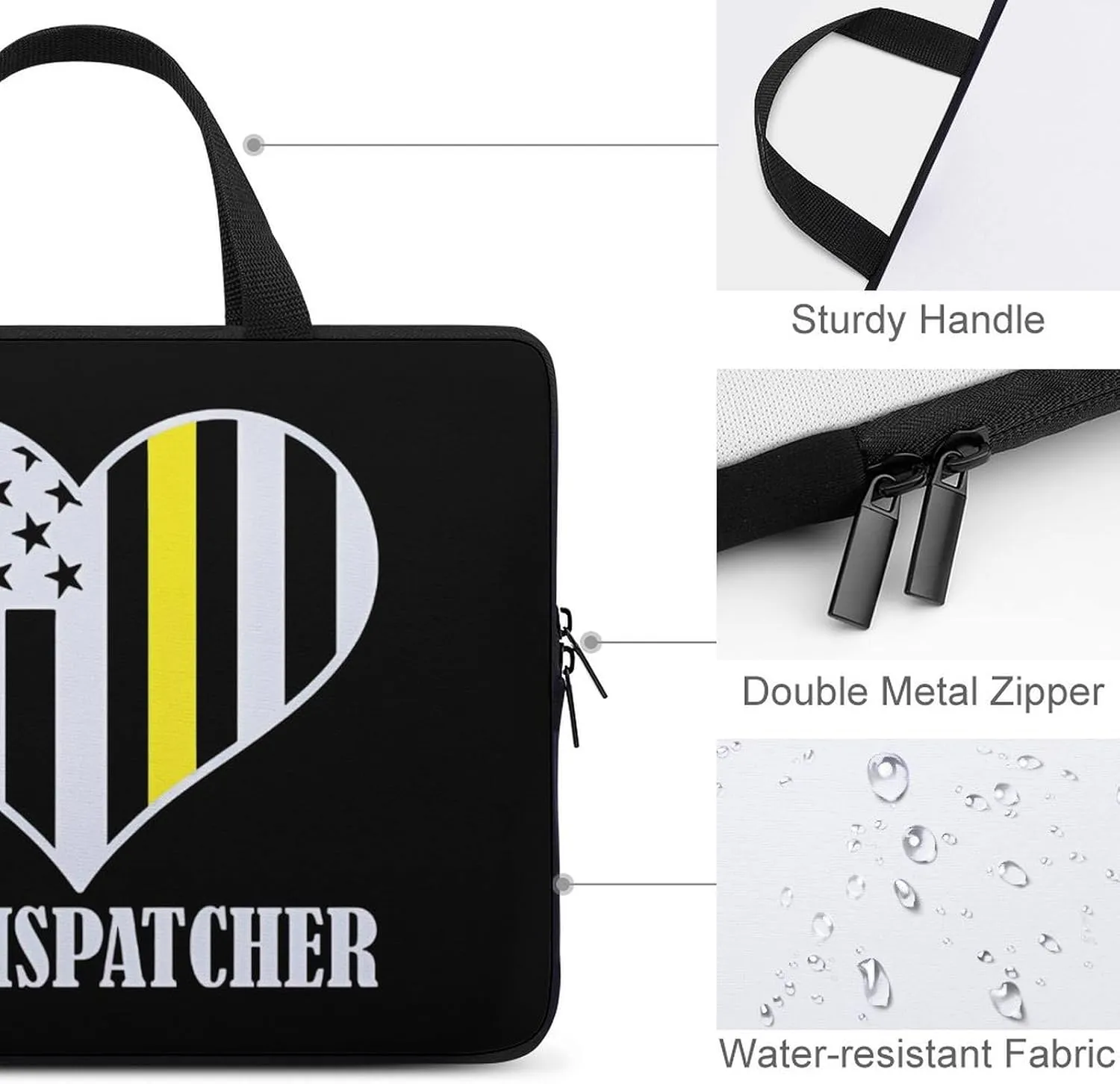 911 Dispatcher Thin Gold Line Heart Funny Laptop Bag Printed Protective Cover Case Handbag for Laptop/Notebook/Ultrabook 10/12/13/15/17 Inches