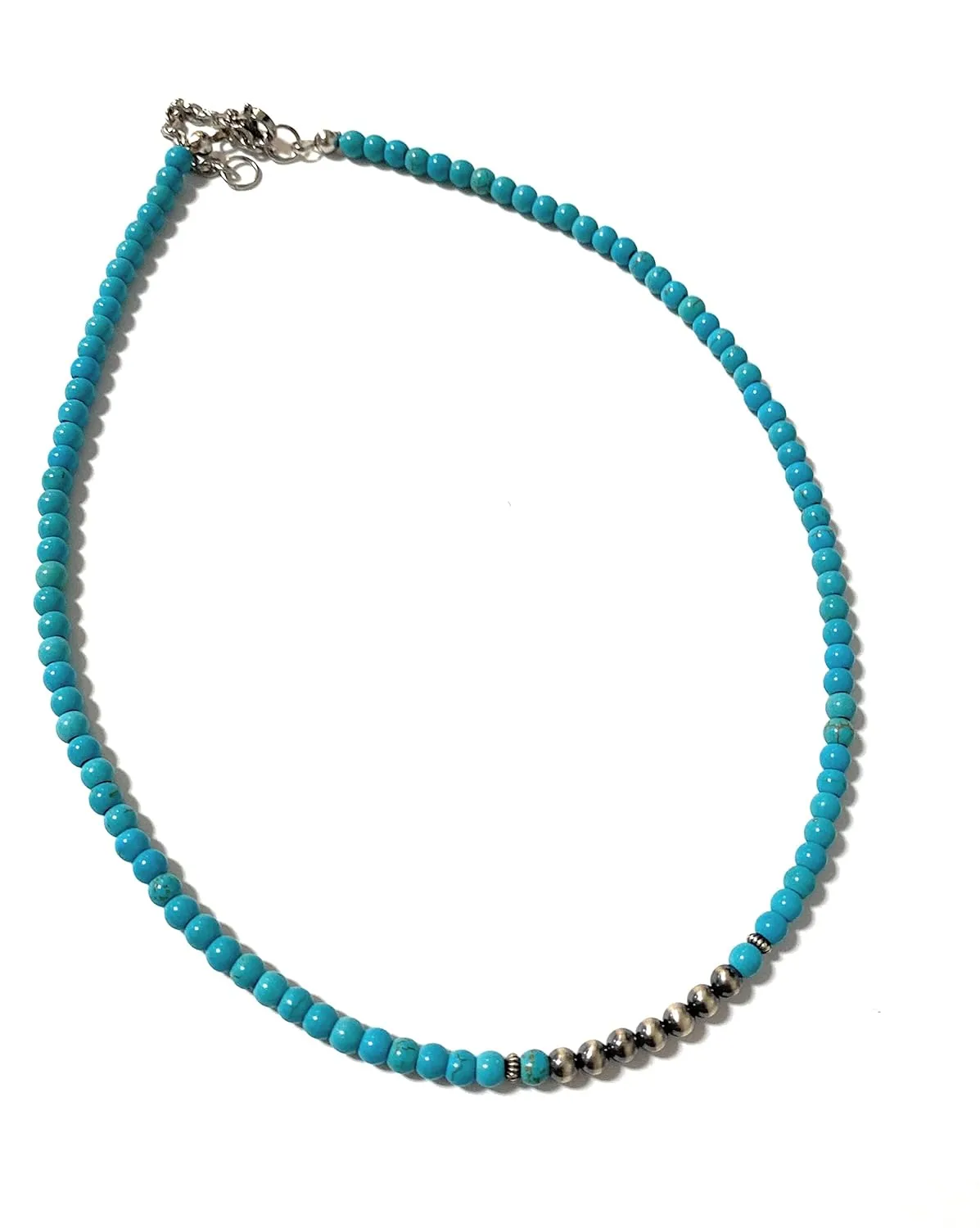 .925 Southwestern Style Sterling Silver Pearl Bead and Turquoise Necklace.