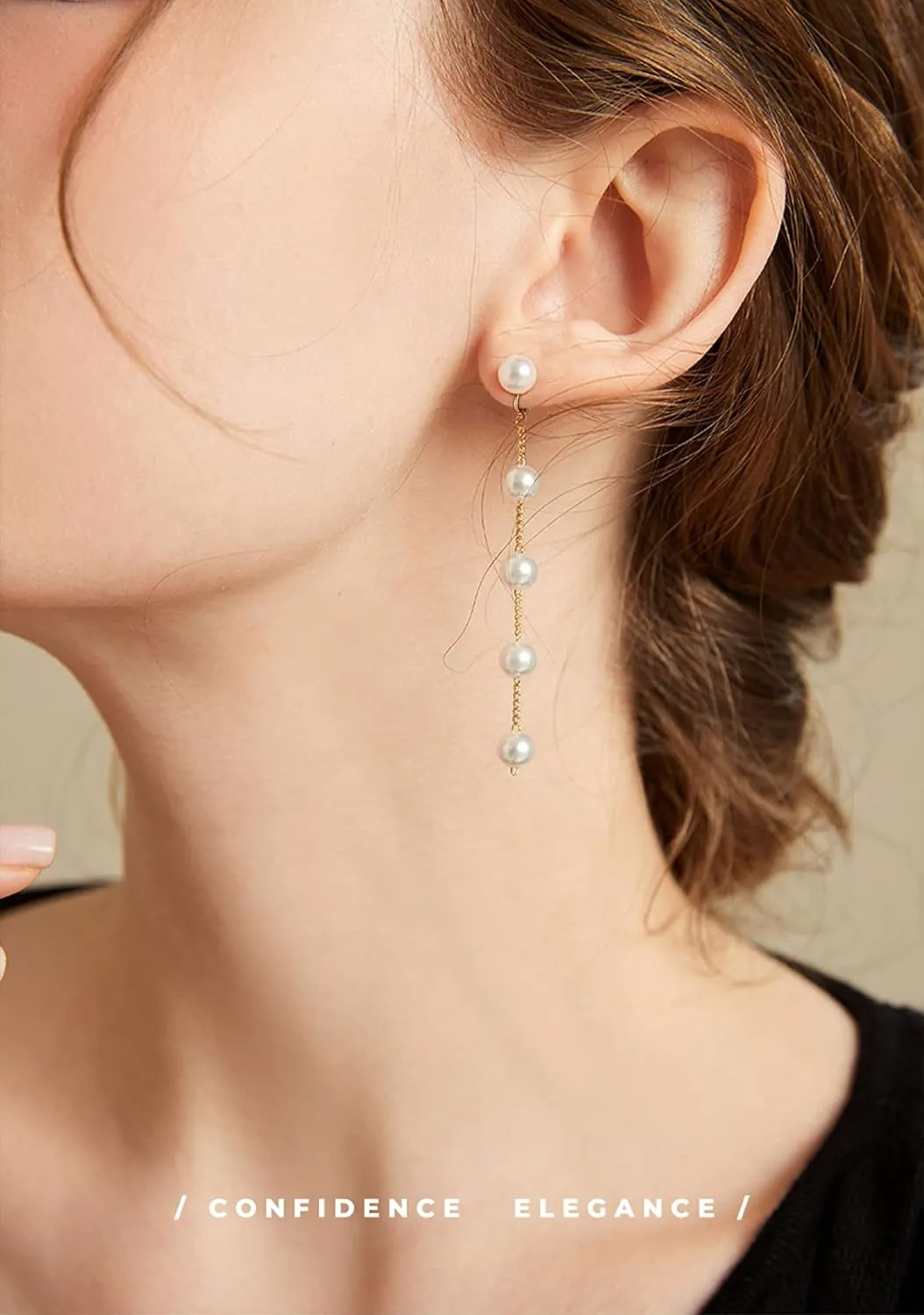 925 Sterling Silver 14mm White Round Pearl Drop Earrings for Women Fashion Dangle Hoop Earrings for Wedding Minimalist Jewelry for Girls