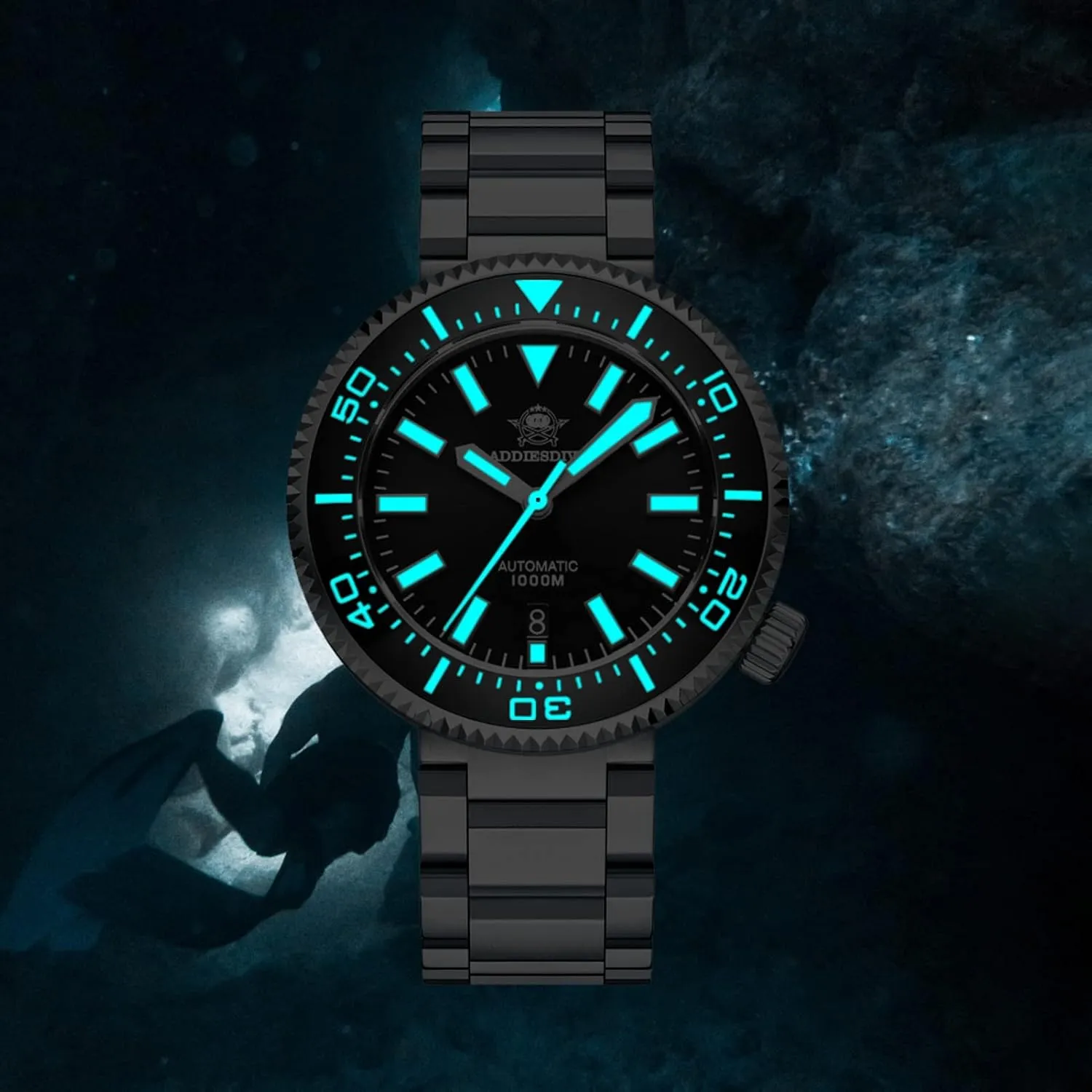 ADDIESDIVE Diver 1000 M Mens Dive Watch 45 MM Automatic with Exhaust Valve Luminous Synthetic Sapphire Crystal