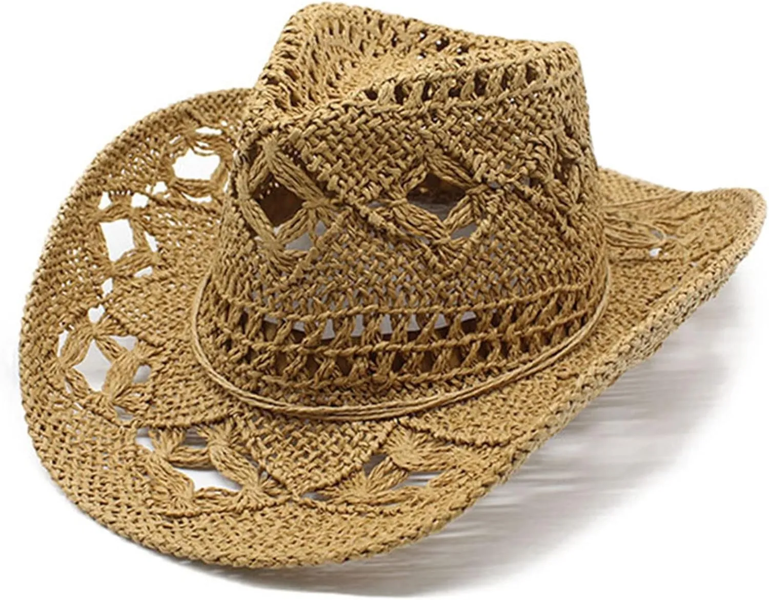 Adult Sun Straw Hat Western Cowboy Hats Uv Protection Fedora Caps for Outdoor Travel