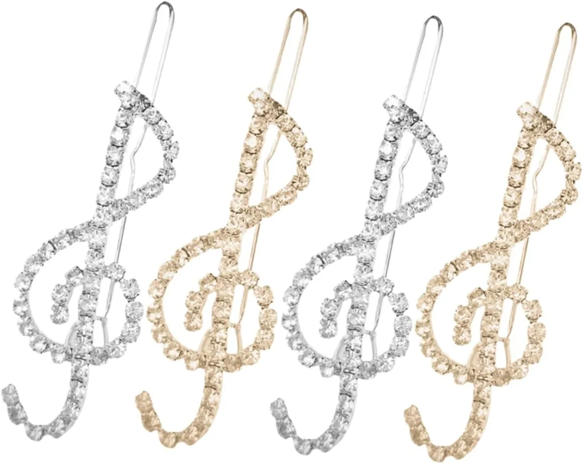 Alipis 4 Pcs Music Note Rhinestone Hair Clips Elegant Crystal Barrettes for Women Flexible Side Hairpins for Thick Fine Hair Sparkling Accessories