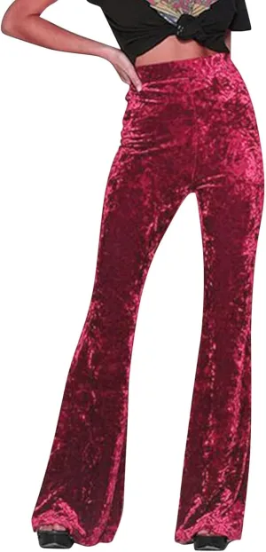 AMDBEL Velvet Pants for Women Dressy, Flare Pants for Women Corduroy Womens Velvet Pants Elastic High Waist Palazzo Pants Casual Flare Long Trousers, Flare Pants for Women High Waist Red