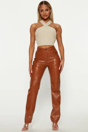 Andrea Faux Leather Pant - Cognac
