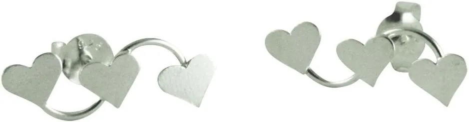 apop nyc 925 Sterling Silver Cute Trio Hearts Stud Bar Climber Earrings