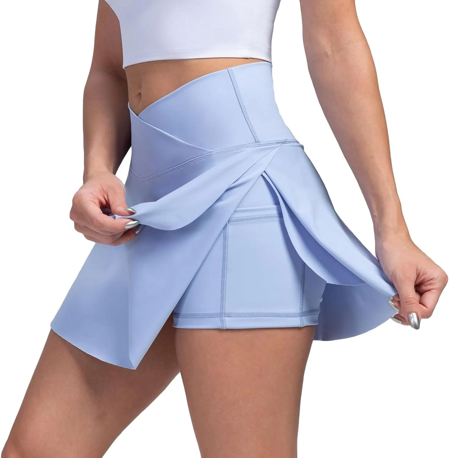 Athletic Skorts for Women Mini Tennis Skirt with Shorts Underneath Crossover Yoga Golf Skirts Pickleball Outfits with Pockets