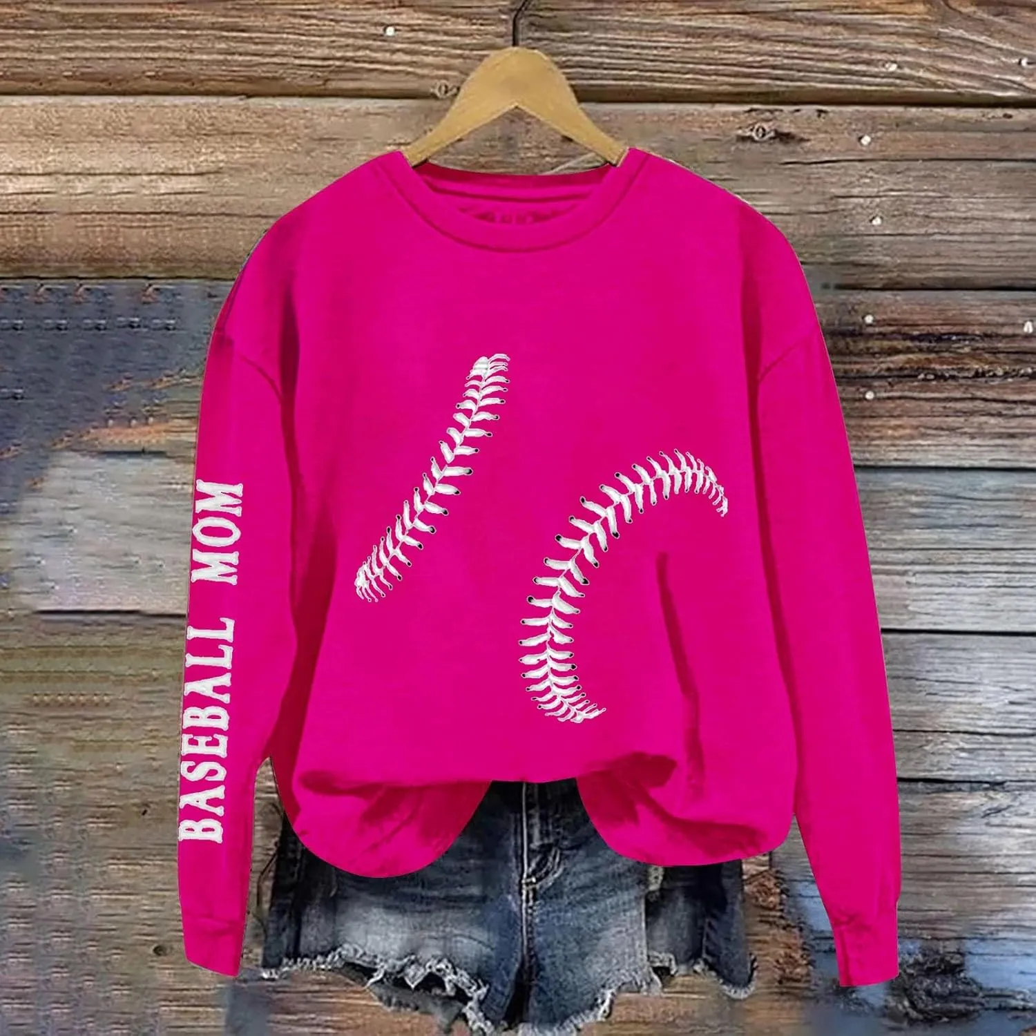 Baseball Mom Sweatshirt Long Sleeve Game Day Softball Sweatshirts Plus Size Patterned Raglan Jerseys